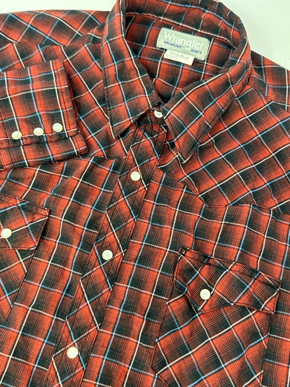 Wrangler Mens 2XL Red Black Plaid Pearl Snap Long Sleeve Shirt A5